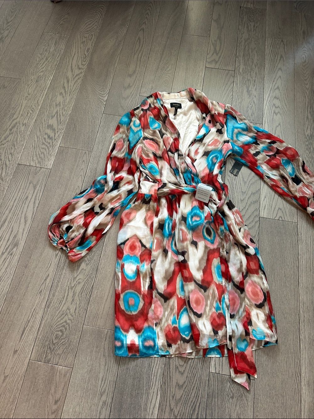 Laundry By Shelli Segal Multicolor Abstract Wrap Tunic — Red, Turquoise, Cream